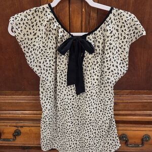 LC Lauren Conrad Black and White Blouse with Bow
